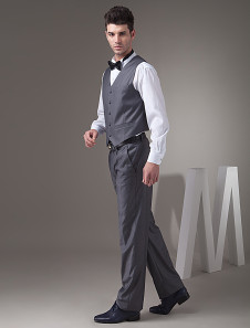 Gris serge gilet de marié en col V élégant