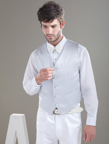 Luxueux gilet de marié en satin argent adapté à mariée de personnalisation