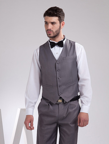 Moderne gris serge gilet de marié en col V élégant de personnalisation