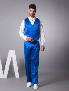 Bleu royal gilet de marié de personnalisation en col V