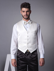 Noble marié gilet en soie blanche personnalisé noble en col V pour mariage