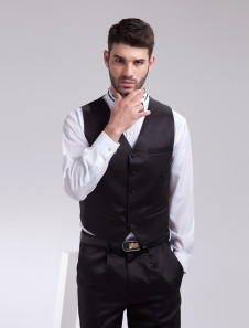 Classique gris satin nouveau marié gilet de style simple avec col V et boutons de mariage