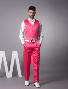 Charmant fuchsia gilet en satin personnalisé sur mesure pour homme à mariée