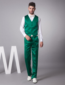 Spécial personnalisé gilet vert foncé en satin de mari pour cérémonie