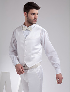Blanc satin élégant gilet de marié de personnalisation adapté à mariée