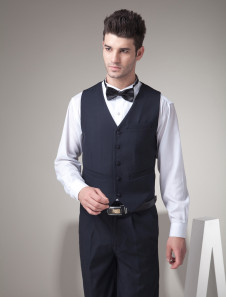 Excellent noir gilet en laine personnalisé sur mesure pour nouveau mari