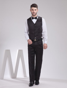 Noir mari gilet en satin de personnalisation en col V