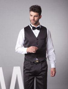 Noir satin homme gilet de personnalisation de mariage en col V avec boutons