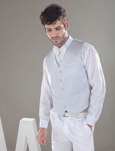 Moderne mari gilet en satin argent verni de personnalisation