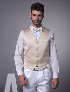 Noble champagne gilet en satin pour nouveau marié de personnalisation