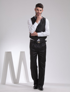 Classique noir gilet en serge pour nouveau mari en col V de mariage