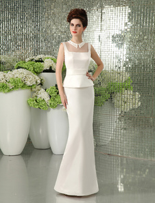 Robe de mariée fourreau ivoire en organza et satin avec col bénitier, longueur plancher