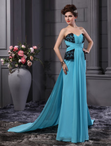 Robe de soirée bleue bustier avec dentelle bustier