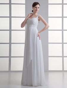 Robe de mariée fourreau ivoire en chiffon, longueur plancher