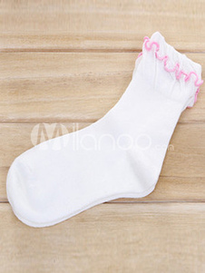 Chaussettes lolita tricotées avec passepoil rose