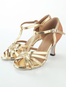 Chaussures de danse latine en soie et satin d'or