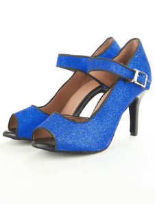 Chaussures de danse latine en tissu de paillettes bleu royal