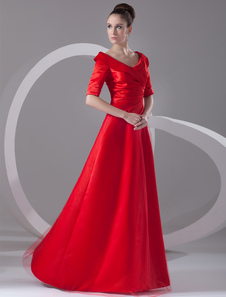 Robe de soirée en satin rouge multicouche de col V