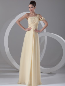 Robe de soirée boule jonquille en chiffon à une épaule , longueur plancher