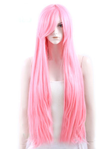 Perruque synthétique stylée longue rose