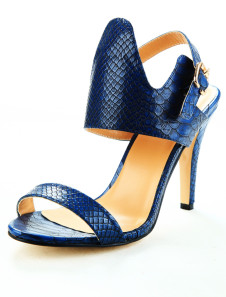 Élégantes sandales bleu foncé en PU imprimé de motif sepent à talons hauts