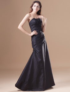 Robe de soirée bustier en taffetas noir multicouche