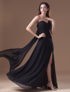 robe de soirée fabuleuse noire boule en chiffon avec encolure coeur asymétrique