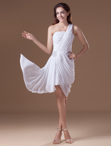 Robe de cocktail blanche asymétrique à une épaule avec paillette