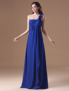 Robe de soirée en chiffon bleu roi avec volant à une épaule
