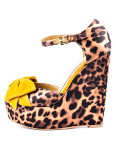 Chaussures belles compensées style exotique détail motif léopard et noeud avec bracelet de cheville