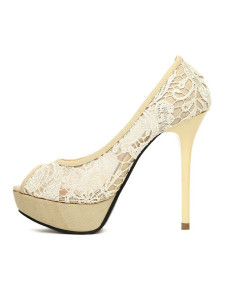 Belles chaussures à talons aigus en PU et dentelle avec bout découpé et plate-forme