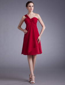 Robe de cocktail A-ligne en chiffon bordeaux de col en coeur