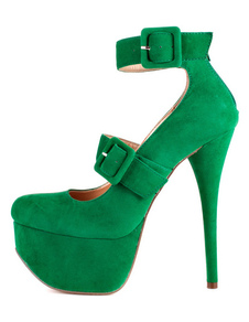 Rétro chaussures à talons hauts en tissu avec bracelets de cheville et boucles