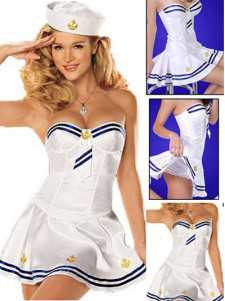 Costume de marin blanc en satin mat rayé