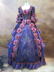 Robe royale vintage à fleurs, manches courtes, satin pourpre