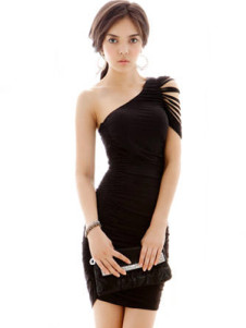 Robe de club en coton noir unicolore à ne épaule