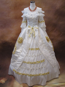 Robe royale élégante pour femme, manches courtes, satin et dentelles blanc écru