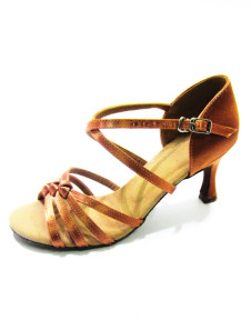 Chaussures de danse latine en soie et satin bronzé