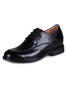 Chaussures pratiques ascenseur de rehaussement à lacets et bout rond en peau de vache noir