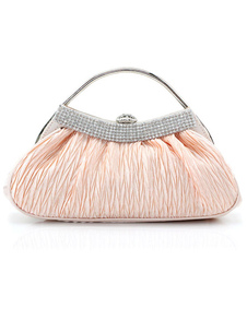 Pochette de soirée en satin rose avec strass à chaîne