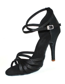 Chaussures de danse latine noires en fausse soie