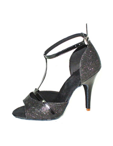 Chaussures de danse latine en tissu de paillettes noir