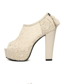 Bottillons à talons hauts de femme maille abricot Peep Toe talon Chunky