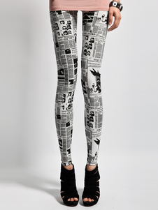 Leggings blancs en patchwork imprimés journal