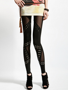 Leggings féminins en lycra spandex noir avec rivet
