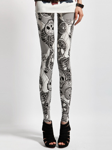 Fabuleux leggings pour femmes en lycra spandex blanc imprimé squelette