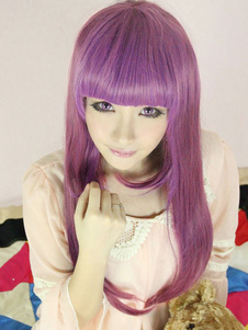 Perruque lolita mignonne longue bouclée à mèche pourpre