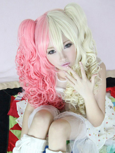 Superbe perruque lolita, mèche de couleur jaune et rose