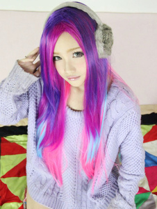 Perruque lolita, longue lisse à mèches multicolores