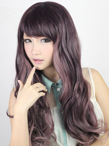 Perruque lolita élégante longue lisse à mèche pourpre